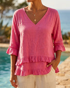 Lillian Cotton-Linen Ruffle Blouse