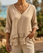 Lillian Cotton-Linen Ruffle Blouse