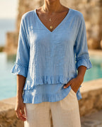 Lillian Cotton-Linen Ruffle Blouse