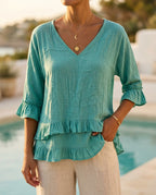 Lillian Cotton-Linen Ruffle Blouse
