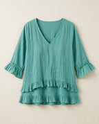 Lillian Cotton-Linen Ruffle Blouse