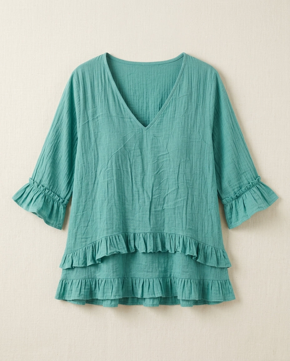 Lillian Cotton-Linen Ruffle Blouse