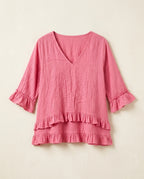 Lillian Cotton-Linen Ruffle Blouse