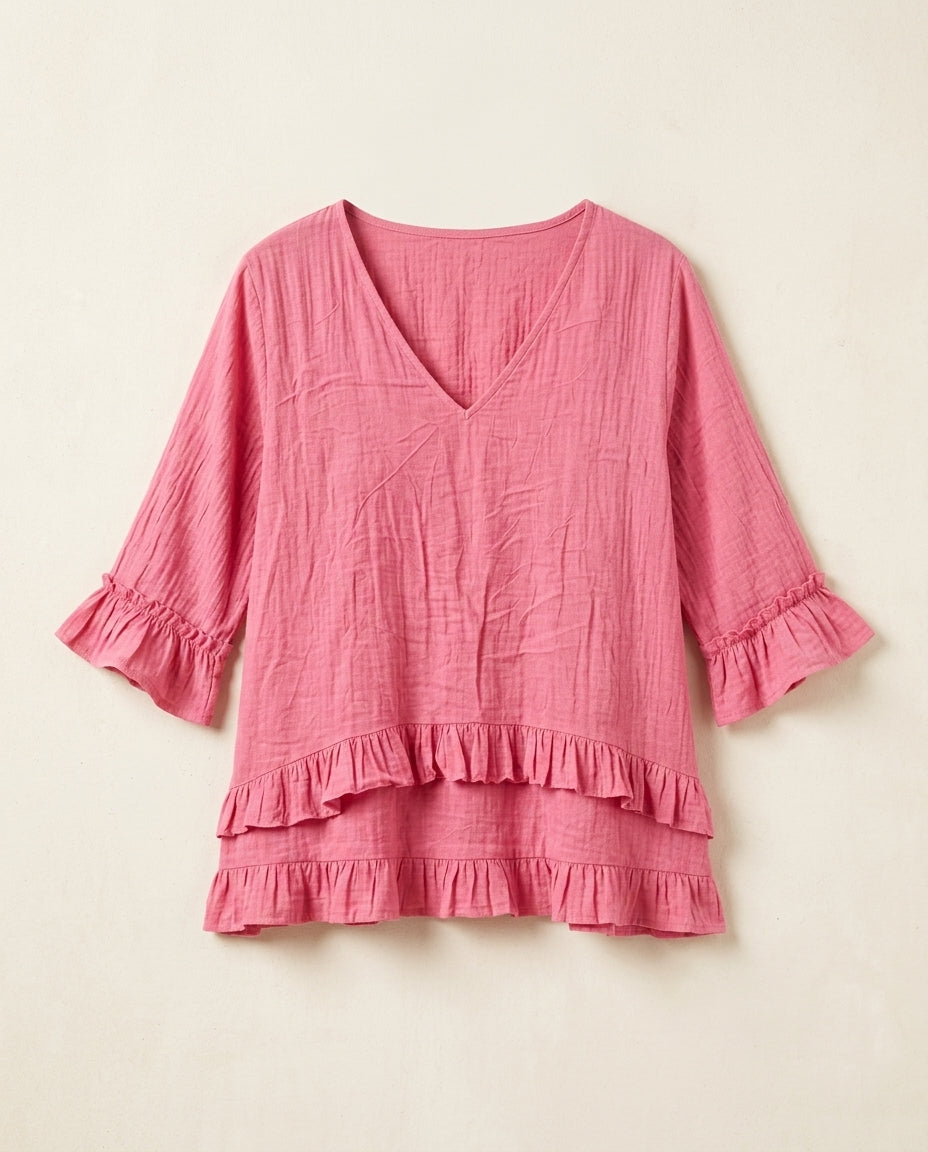 Lillian Cotton-Linen Ruffle Blouse
