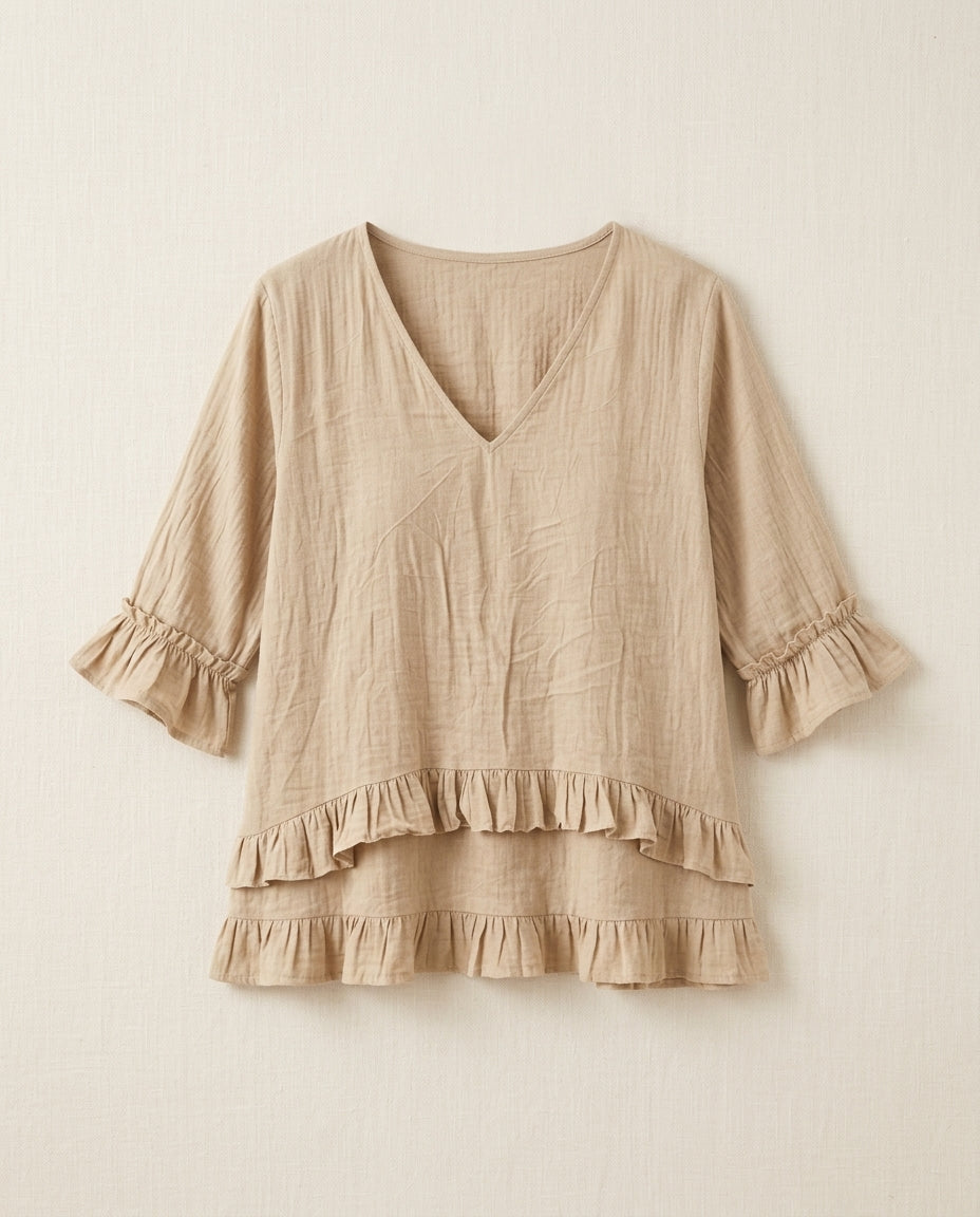 Lillian Cotton-Linen Ruffle Blouse