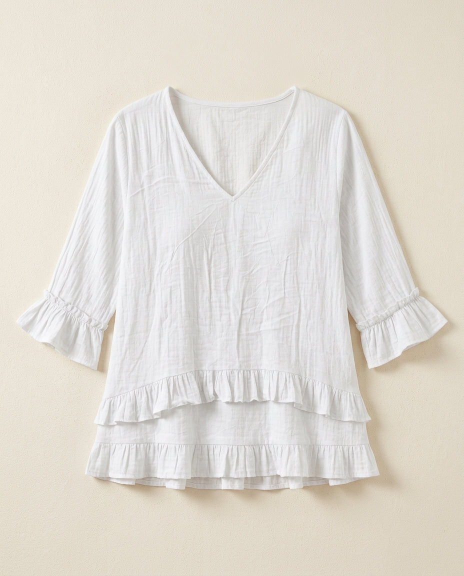 Lillian Cotton-Linen Ruffle Blouse