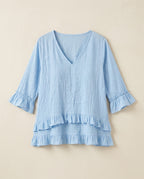 Lillian Cotton-Linen Ruffle Blouse