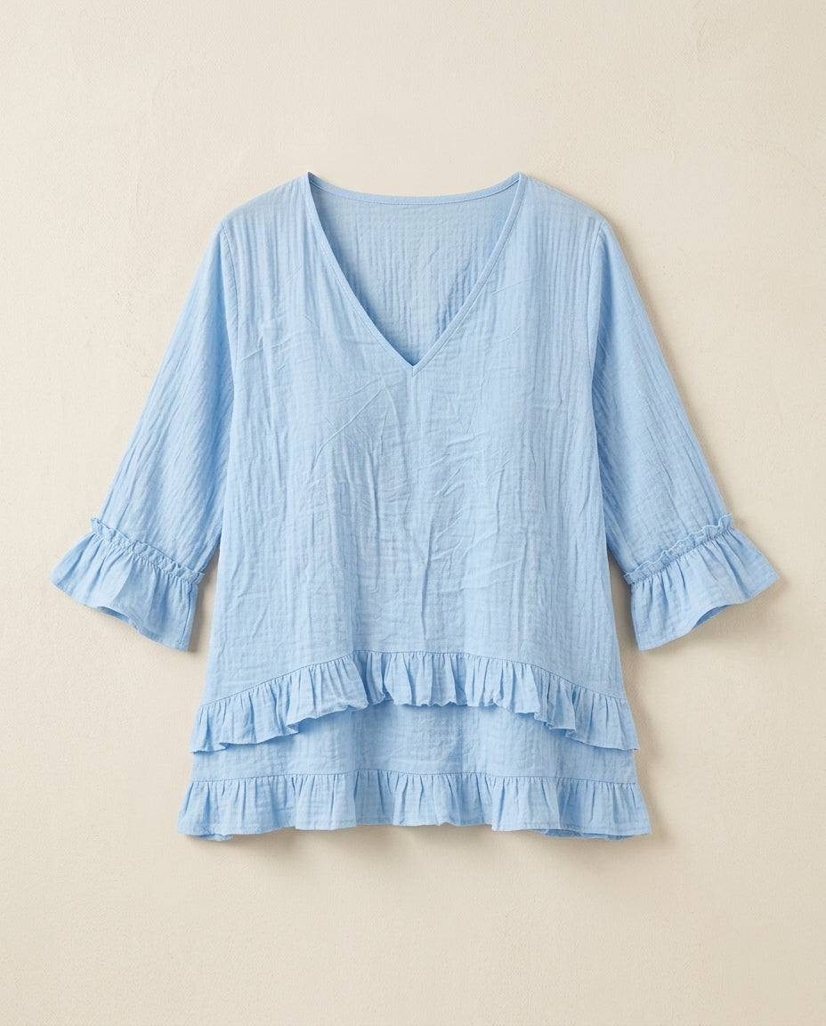 Lillian Cotton-Linen Ruffle Blouse
